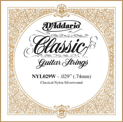 D'Addario Classical Guitar Single Strings - Classics Basses NYL029W Single Silver Wound 029/J54 Alternative 4th