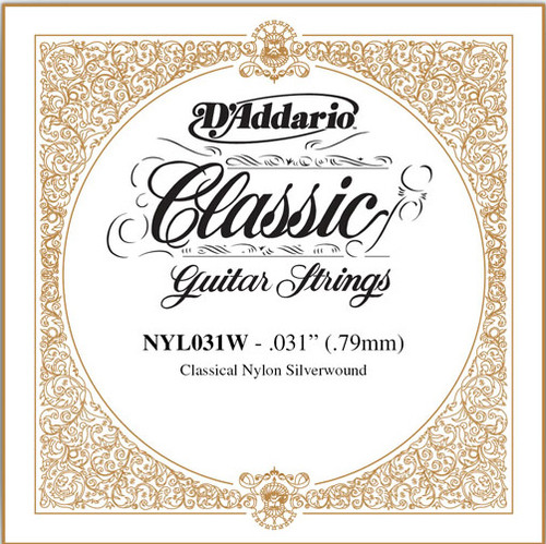 D'Addario Classical Guitar Single Strings - Classics Basses NYL031W Single Silver Wound 031