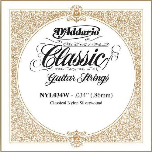 D'Addario Classical Guitar Single Strings - Classics Basses NYL034W Single Silver Wound 034