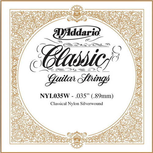 D'Addario Classical Guitar Single Strings - Classics Basses NYL035W Single Silver Wound 035/J54 Alternative 3rd