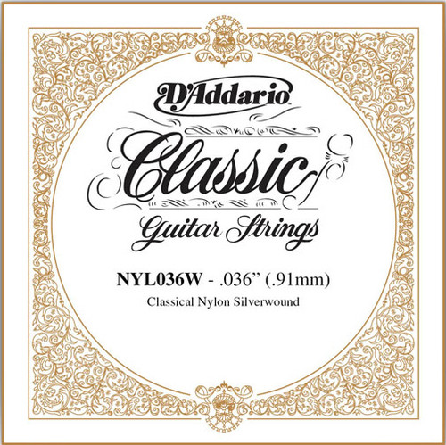 D'Addario Classical Guitar Single Strings - Classics Basses NYL036W Single Silver Wound 036
