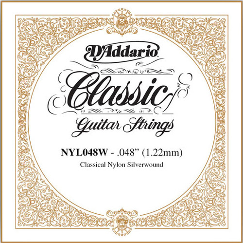 D'Addario Classical Guitar Single Strings - Classics Basses NYL048W Single Silver Wound 048