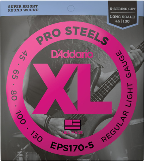 D'Addario XL ProSteels Electric Bass Guitar Strings EPS170-5 5-String 45-130