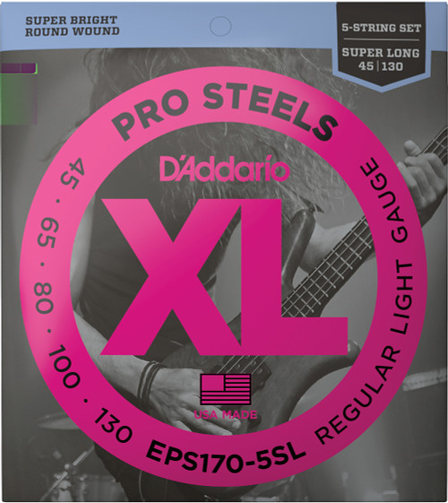 D'Addario XL ProSteels Electric Bass Guitar Strings EPS170-5SL 5-String Super Long