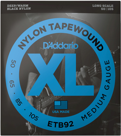 D'Addario XL Nylon Tapewound ETB92 Bass Guitar Strings Medium 50-105 ETB92 Long Scale 50-105