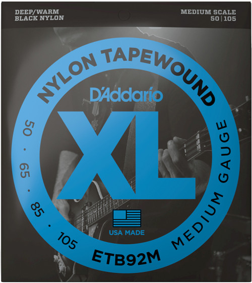 D'Addario XL Nylon Tapewound ETB92 Bass Guitar Strings Medium 50-105 ETB92M Medium Scale 50-105
