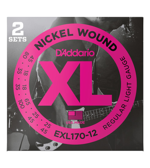 D'Addario XL Nickel Wound Electric Bass Strings EXL170-12 12-String 18-45
