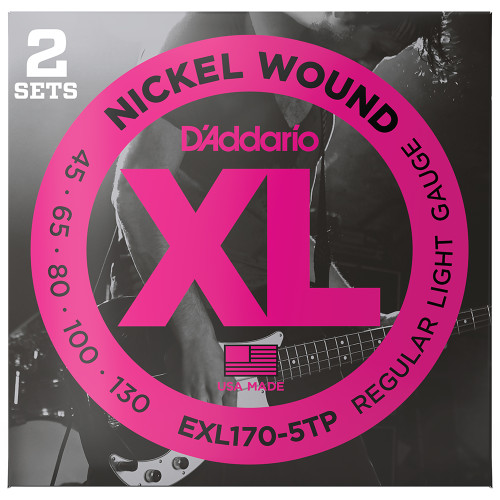 D'Addario EXL Nickel Wound Electric Bass Strings - Twin Pack (2 Sets) EXL170-5TP Reg Light 5-String 45-130