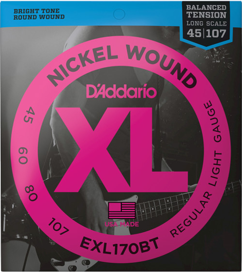 D'Addario XL Balanced Tension Nickel Wound Electric Bass Strings EXL170BT Long Scale 45-107