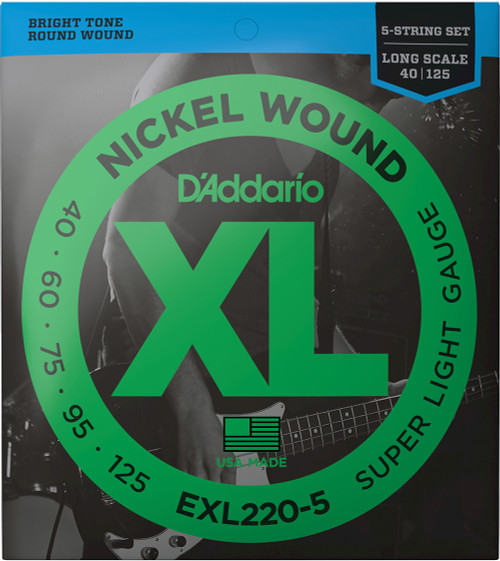 D'Addario XL Nickel Wound Electric 5-String Bass Guitar Strings