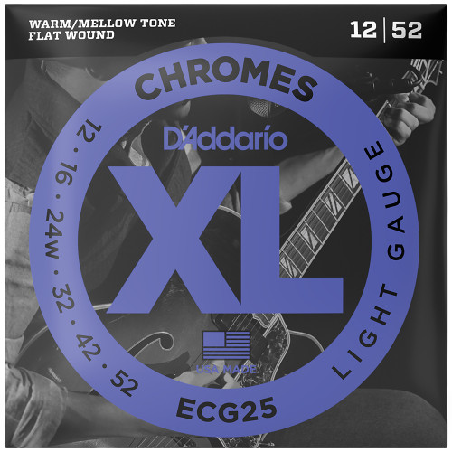 D'Addario Chromes Flat Wound Electric Guitar Strings ECG25 Light 12-52