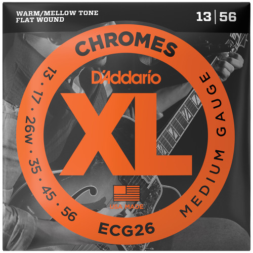 D'Addario Chromes Flat Wound Electric Guitar Strings ECG26 Medium 13-56
