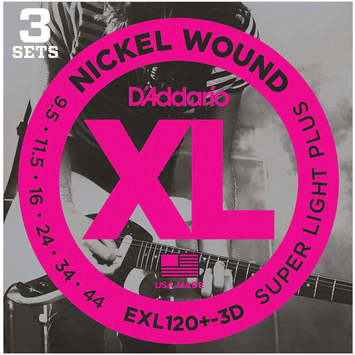 D'Addario 3 Pack EXL Nickel Wound Electric Guitar Strings EXL120+-3D Super Light Plus 9.5-44