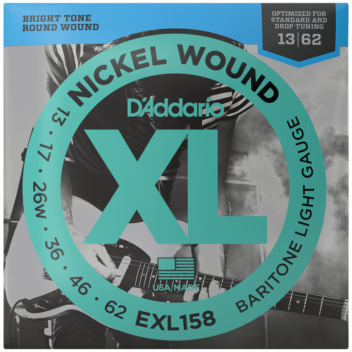D'Addario EXL Nickel Round Wound Electric Guitar Strings EXL158 Light Baritone Guitar 13-62