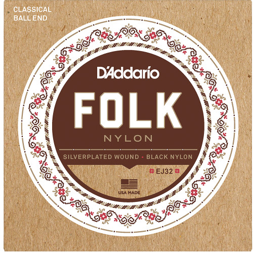 D'Addario EJ Ball End Nylon Folk Guitar Strings, Normal Tension EJ32 Black Silver