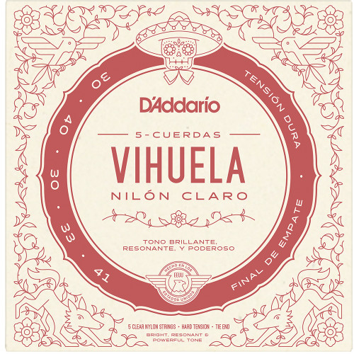 D'Addario MV10H Vihuela Strings 5-String Set, Clear Nylon, Hard Tension