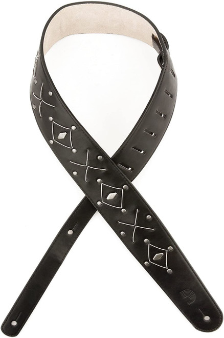 D'Addario Strings and Studs Black Leather Guitar Strap L25S1502