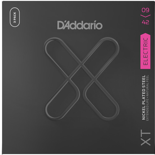 D'Addario 3 Pack XT Coated Nickel Electric Guitar Strings XTE0942 Super Light 9-42