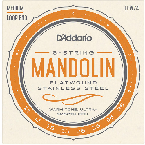 D'Addario EFW74 Flatwound Stainless Steel Mandolin Strings Medium 11-36
