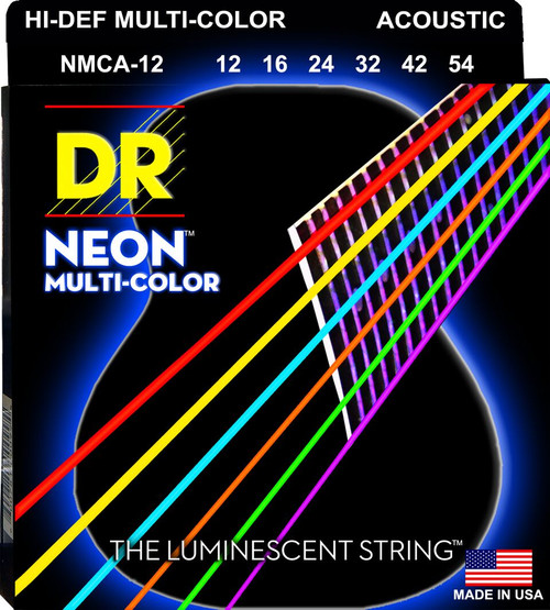 DR Hi-Def Neon Multi-Color K3 Coated Acoustic Guitar Strings NMCA-12 Medium 12-54