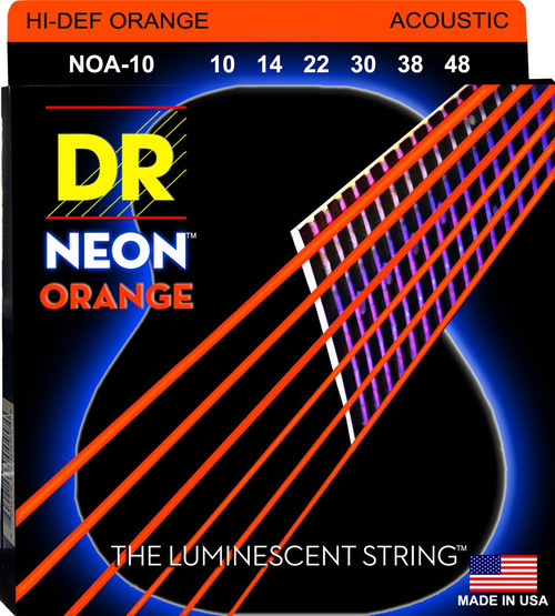DR Hi-Def Neon Orange K3 Coated Acoustic Guitar Strings NOA-10 Lite 10-48