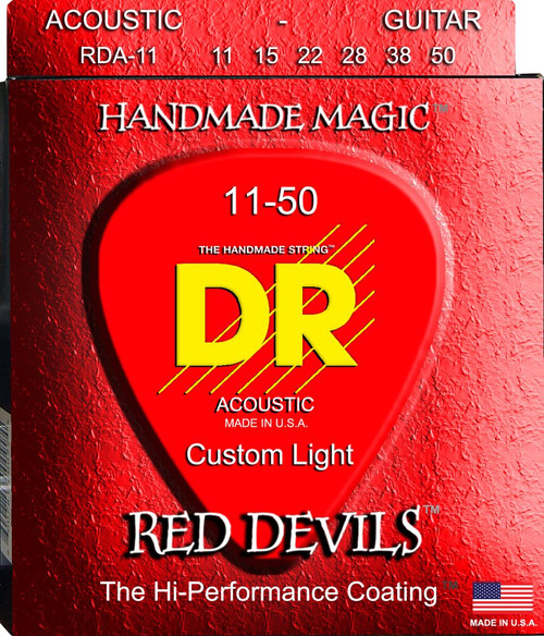 DR K3 Red Devils Coated Acoustic Guitar Strings RDA-11 Med-Lite 11-50