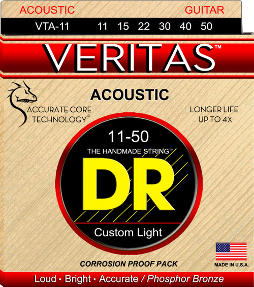 DR Strings Veritas Phosphor Bronze Acoustic Guitar Strings VTA-11 Custom Light 11-50