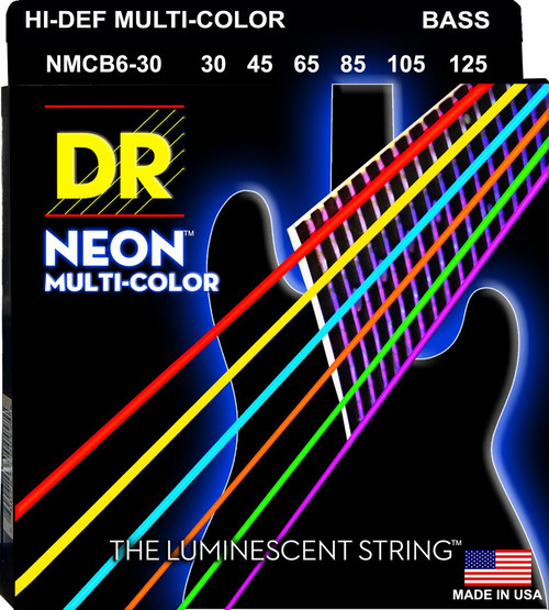 DR Hi-Def Neon Multi-Color K3 Coated Bass Guitar Strings NMCB6-30 Med 6 String 30-125