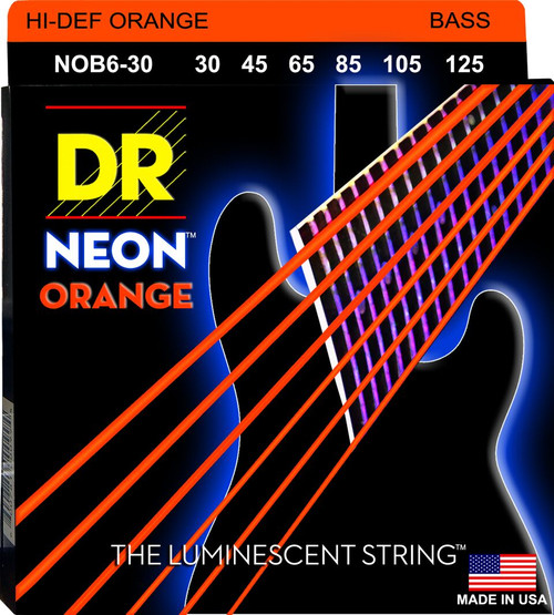 DR Hi-Def Neon Orange K3 Coated Electric Bass Strings NOB6-30 Med 6 String 30-125