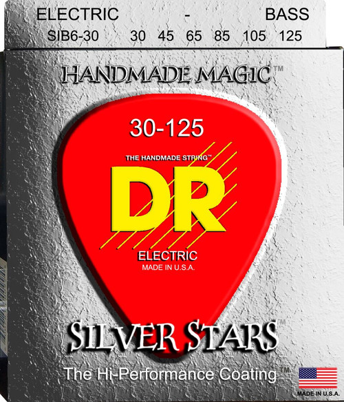 DR K3 Silver Stars Coated Electric Bass Strings SIB6-30 Med 6 String 30-125