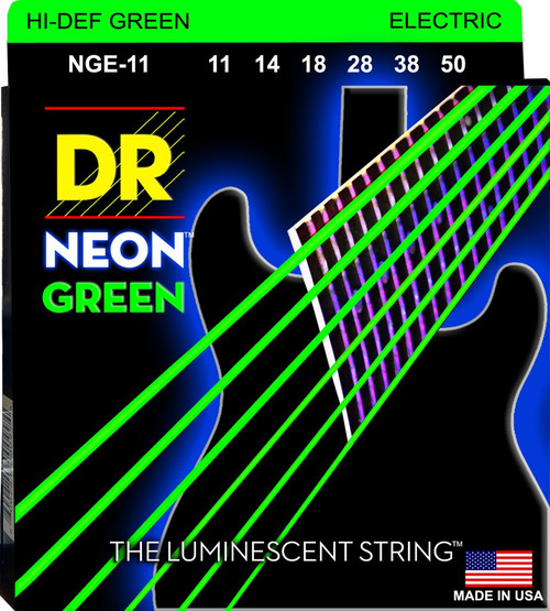 DR Hi-Def Neon Green K3 Coated Nickel Plated Electric Guitar Strings NGE-11 Heavy 11-50