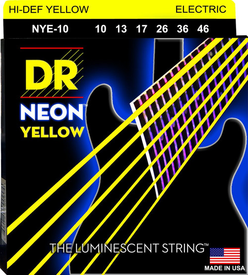 DR Hi-Def Neon Yellow K3 Coated Nickel Plated Electric Guitar Strings NYE-10 Medium 10-46