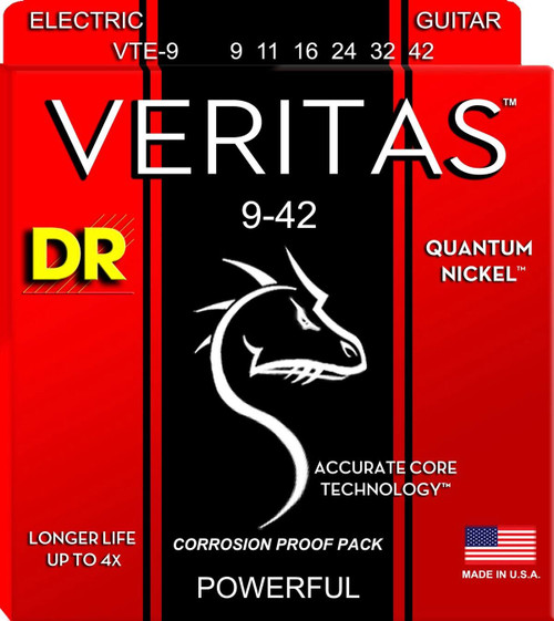 DR Veritas Quantum Nickel Round Core Electric Guitar Strings VTE-9 Light 9-42