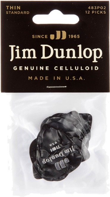 Dunlop Black Pearl Celluloid Standard Guitar Picks Thin 12 Pack