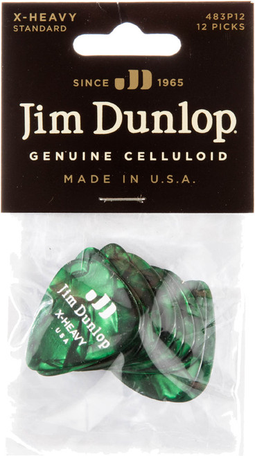 Dunlop Genuine Celluloid Classic Guitar Picks Extra Heavy Green Pearl 12 Pack