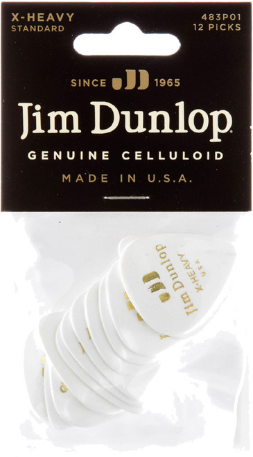 Dunlop Genuine Celluloid Classic Guitar Picks Extra Heavy White 12 Pack