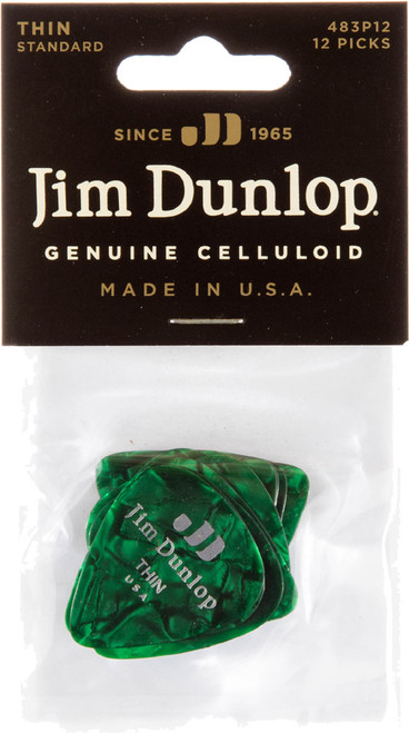 Dunlop Green Pearl Celluloid Standard Guitar Picks Thin 12 Pack