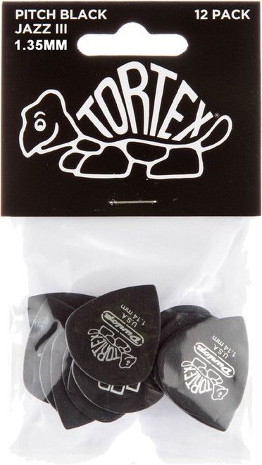 Dunlop Tortex Pitch Black Jazz III Guitar Picks 482 PB Jazz III