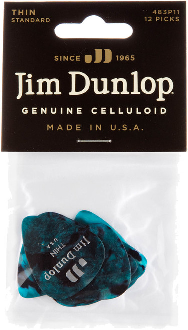 Dunlop Turquoise Pearl Celluloid Standard Guitar Picks Thin 12 Pack