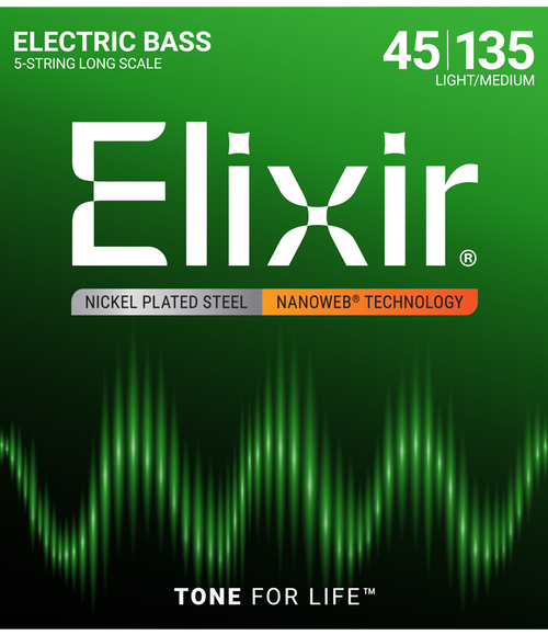 Elixir Nanoweb Coated Long Scale 5-String Bass Strings Light Medium 45-135