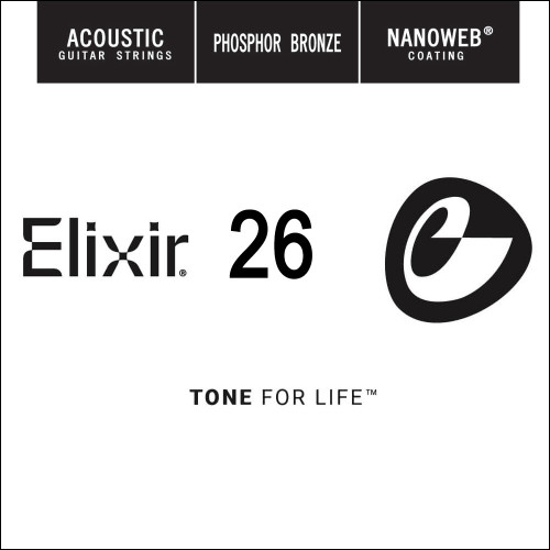 Elixir Anti-Rust Phosphor Bronze Nanoweb Acoustic Guitar Single Strings 14126 26