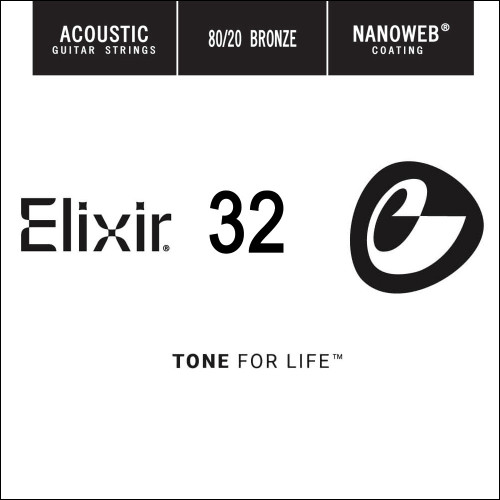 Elixir Anti-Rust 80/20 Bronze Nanoweb Coated Acoustic Guitar Single Strings 15132 32