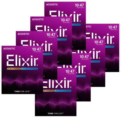 Elixir 8 Pack Anti-Rust 80/20 Nanoweb Coated Acoustic Guitar
