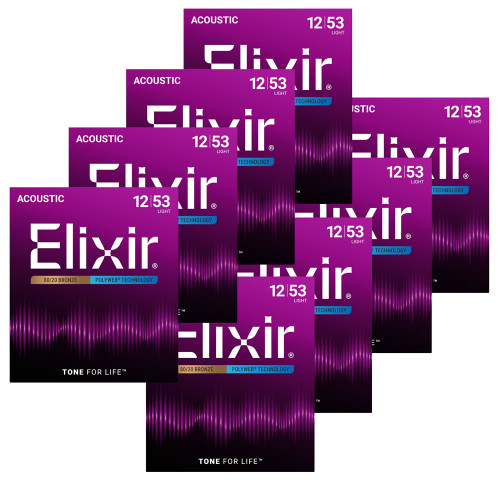 Elixir 8 Pack 80/20 Polyweb Coated Acoustic Guitar Strings 11050-8P Light 12-53
