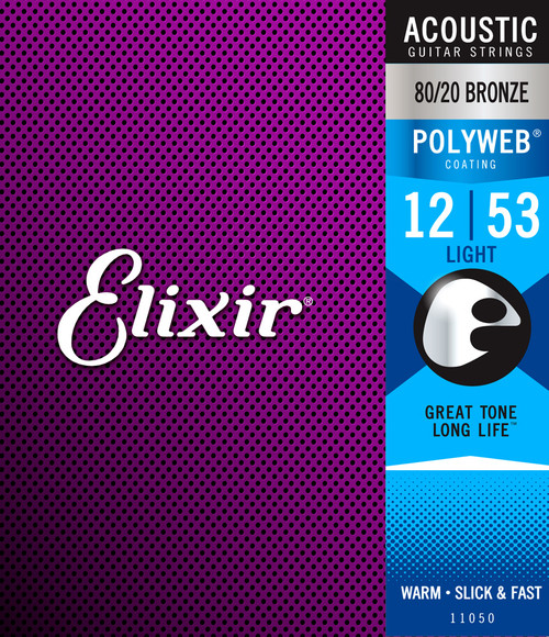Elixir Polyweb Coated 80/20 Bronze Acoustic Guitar Strings 11050 Light 12-53
