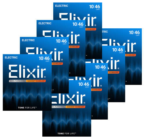 Elixir 8 Pack Nanoweb Coated Electric Guitar Strings 12052-8P Light 10-46