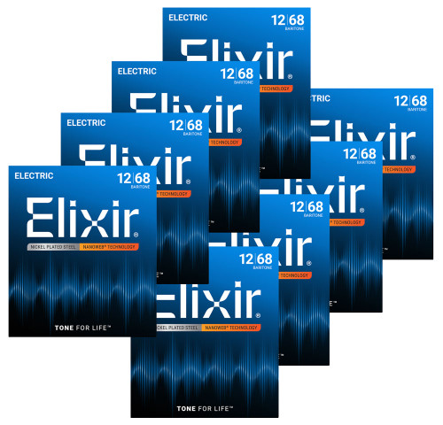 Elixir 8 Pack Nanoweb Coated Electric Guitar Strings 12302-8P Baritone 12-68