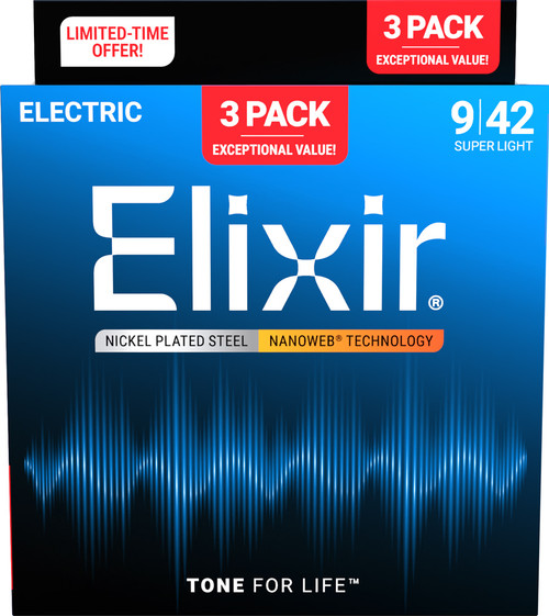 Elixir Optiweb Electric Guitar Strings Bonus Pack - 3 Sets for the
