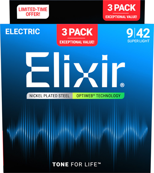 Elixir 3 Pack Optiweb Electric Guitar Strings 16571 Super Light 9-42