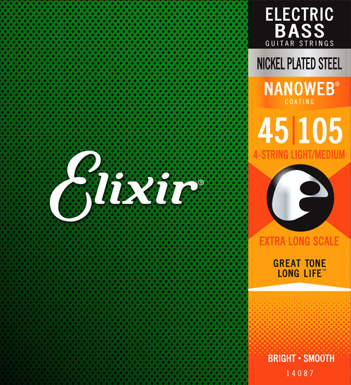 Elixir Nanoweb Coated Extra Long Scale 6-String Bass Strings Light Medium 32-130tw